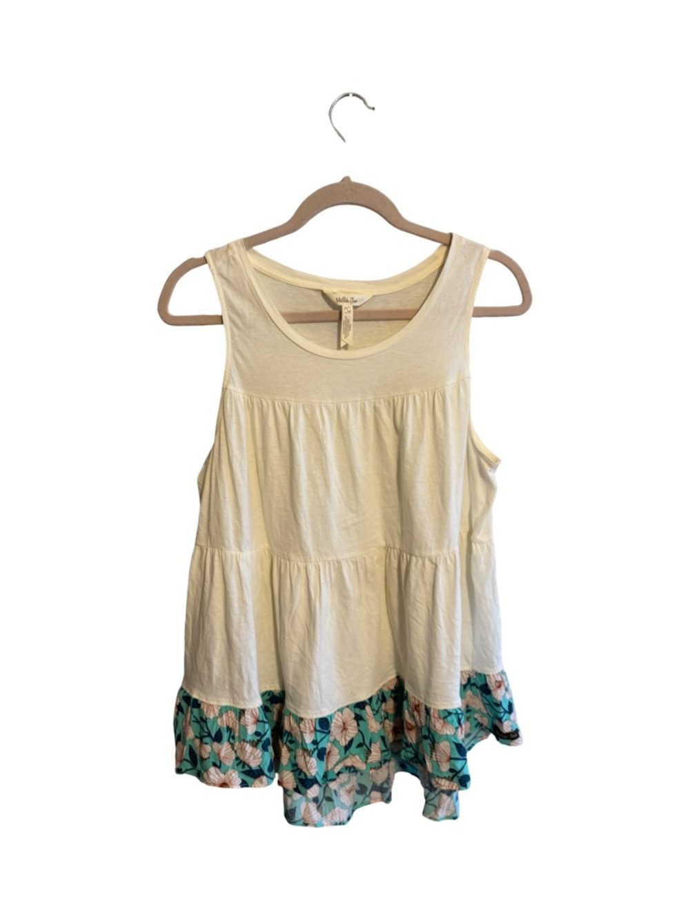 Matilda Jane Women’s Blue & White Floral Peplum Tank Top Ruffle Hem Size Large - Picture 2 of 7